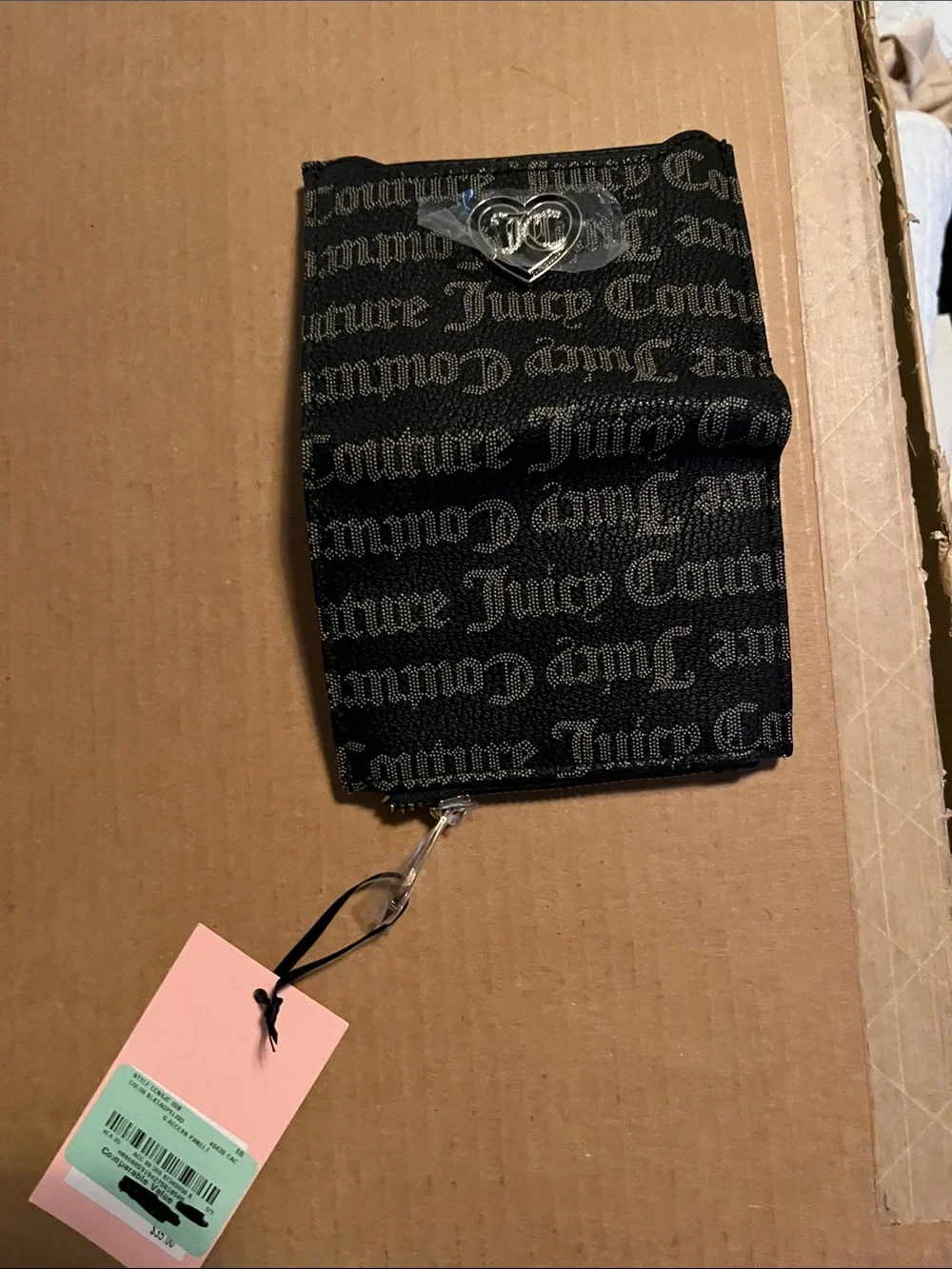 Juicy Couture Black Signature Toiletry Bag with Silver Heart Charm